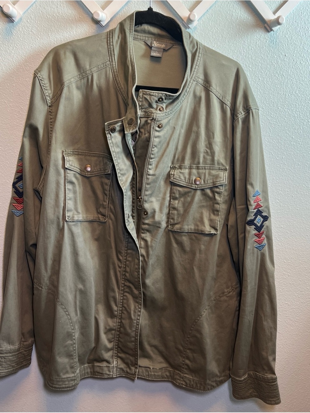 Natural Reflections Utility Jacket Olive Green Aztec Design 98% Cotton Women 2X - Picture 3 of 12
